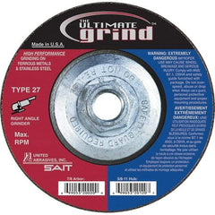 Sait - 4-1/2" Wheel Diam, 1/4" Wheel Thickness, Type 27 Depressed Center Wheel - Coarse Grade, Zirconia Alumina, 13,300 Max RPM - USA Tool & Supply
