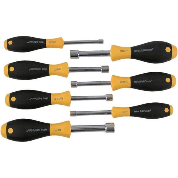 Wiha - 7 Piece, 3/16 to 1/2" Nut Driver Set - Hollow Shaft, Cushion Grip Handle - USA Tool & Supply