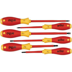 Wiha - 6 Piece Slotted, Phillips & Square Screwdriver Set - Bit Sizes: Philips #1 & #2, Comes in Vinyl Pouch - USA Tool & Supply