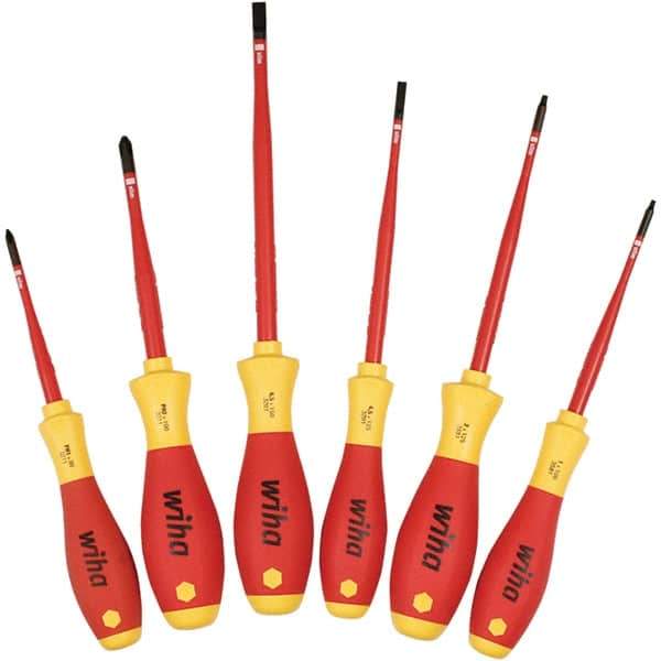 Wiha - 6 Piece Slotted, Phillips & Square Screwdriver Set - Bit Sizes: Philips #1 & #2, Comes in Box - USA Tool & Supply