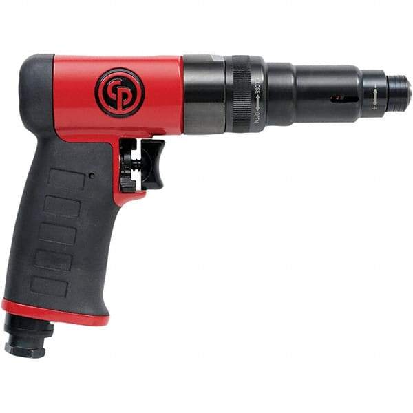 Chicago Pneumatic - 1/4" Bit Holder, 1,900 RPM, Pistol Grip Handle Air Screwdriver - 0.3 to 3.8 Ft/Lb Torque, 1/4" Inlet, 28.2 CFM - USA Tool & Supply