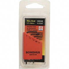 Bondhus - 5 Piece, L-Key Hex Key Set - 0.71 to 2mm Range, Protanium Steel - USA Tool & Supply