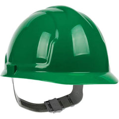 PRO-SAFE - ANSI Type I, Class E Rated, 4-Point, Pin Lock Adjustment Hard Hat - Green, Standard Brim - USA Tool & Supply