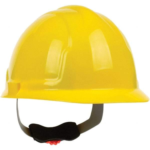 PRO-SAFE - ANSI Type I, Class E Rated, 4-Point, Ratchet Adjustment Hard Hat - Yellow, Standard Brim - USA Tool & Supply