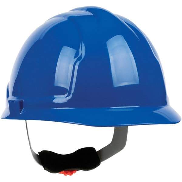 PRO-SAFE - ANSI Type I, Class E Rated, 4-Point, Ratchet Adjustment Hard Hat - Blue, Standard Brim - USA Tool & Supply