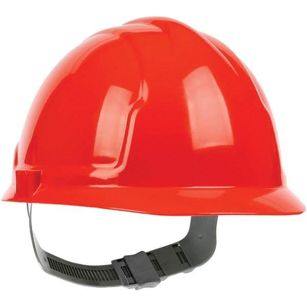 PRO-SAFE - ANSI Type I, Class E Rated, 4-Point, Pin Lock Adjustment Hard Hat - Hi-Viz Orange, Standard Brim - USA Tool & Supply