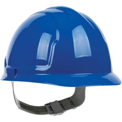 PRO-SAFE - ANSI Type I, Class E Rated, 4-Point, Pin Lock Adjustment Hard Hat - Blue, Standard Brim - USA Tool & Supply