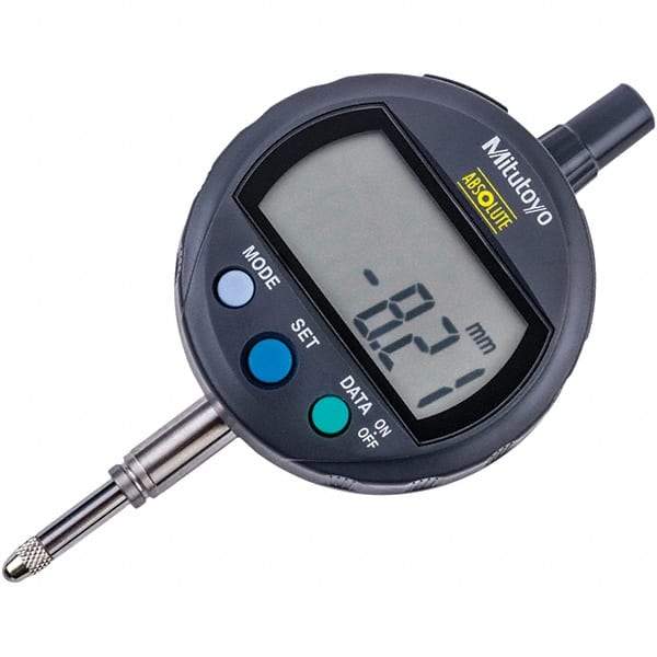 Mitutoyo - 0 to 12.7mm Range, 0.001mm Graduation, Electronic Drop Inidicator - Flat Back, 0.02mm Accuracy, LCD Display, Metric - USA Tool & Supply