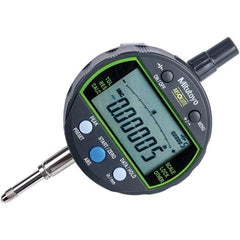 Mitutoyo - 0 to 1/2" Range, 0.00005, 0.0001 & 0.0005" Graduation, Electronic Drop Inidicator - Flat Back, 0.0001" Accuracy, LCD Display, Inch & Metric - USA Tool & Supply