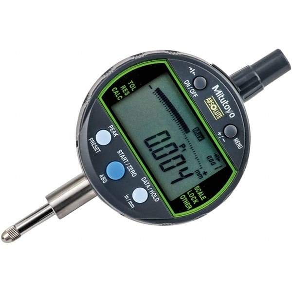 Mitutoyo - 0 to 1/2" Range, 0.00005, 0.0001 & 0.0005" Graduation, Electronic Drop Inidicator - Lug Back, 0.0001" Accuracy, LCD Display, Inch & Metric - USA Tool & Supply