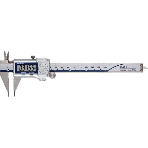 Mitutoyo - 0 to 6" Range 0.01mm Resolution, Electronic Caliper - Steel with 40mm Steel Jaws, 0.001" Accuracy, SPC Output - USA Tool & Supply