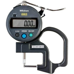 Mitutoyo - 0mm to 12mm Measurement, 0.01mm Resolution Electronic Thickness Gage - Accurate up to 0.001", 1.5 N Measuring Force - USA Tool & Supply
