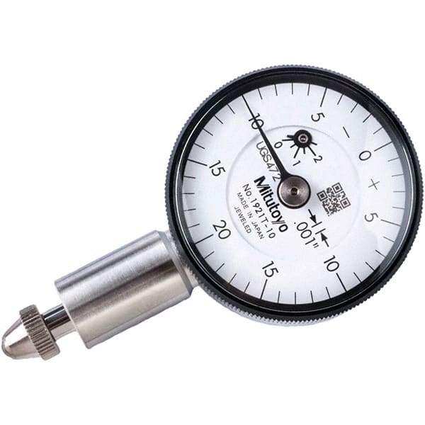 Mitutoyo - 0.1" Range, 0-20-0 Dial Reading, 0.001" Graduation Dial Drop Indicator - 1.22" Dial, 0.04" Range per Revolution, 0.001" Accuracy, Revolution Counter - USA Tool & Supply