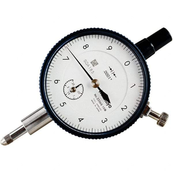 Mitutoyo - 1/4" Range, 0-10 Dial Reading, 0.0001" Graduation Dial Drop Indicator - 57mm Dial, 0.01" Range per Revolution, 0.0001" Accuracy, Revolution Counter - USA Tool & Supply