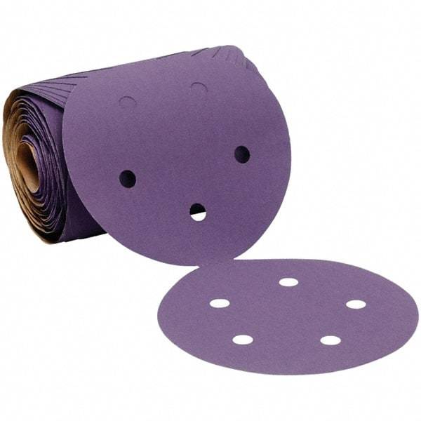 3M - 5" Diam, 400 Grit Ceramic Adhesive PSA Disc - Super Fine Grade, Purple, Polyester Backing, Flexible, 12,000 Max RPM, Use with Random Orbital Sanders - USA Tool & Supply