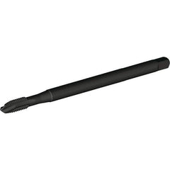 Kennametal - 1/4-20 UNC, 3 Flute, Oxide Finish, HSS-E Spiral Point Tap - Plug Chamfer, Right Hand Thread, 4" OAL, 16mm Thread Length, 6.48mm Shank Diam, Series T820 - Exact Industrial Supply