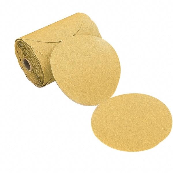Mirka - 6" Diam, 180 Grit Aluminum Oxide Adhesive PSA Disc - Gold, C Weighted Backing, Flexible, 12,000 Max RPM, Use with Random Orbital Sanders - USA Tool & Supply