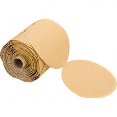 Mirka - 5" Diam, 150 Grit Aluminum Oxide Adhesive PSA Disc - Gold, C Weighted Backing, Flexible, 12,000 Max RPM, Use with Random Orbital Sanders - USA Tool & Supply