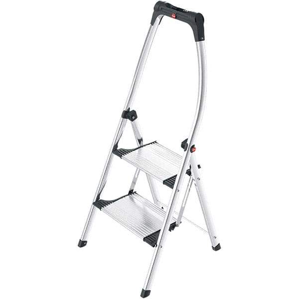 Hailo - 2 Steps, 3' 9" High, EN14183 Rating, Aluminum Step Ladder - 330 Lb Capacity, 20-15/32" Base Width - USA Tool & Supply