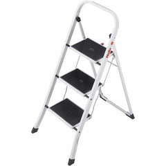 Hailo - 3 Steps, 3' 5" High, EN14183 Rating, Tubular Steel Step Ladder - 330 Lb Capacity, 18-1/2" Base Width - USA Tool & Supply