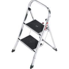 Hailo - 2 Steps, 2' 7" High, EN14183 Rating, Aluminum Step Ladder - 330 Lb Capacity, 18-1/2" Base Width - USA Tool & Supply