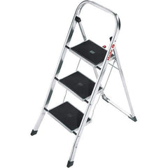 Hailo - 3 Steps, 3' 4" High, EN14183 Rating, Aluminum Step Ladder - 330 Lb Capacity, 18-1/2" Base Width - USA Tool & Supply