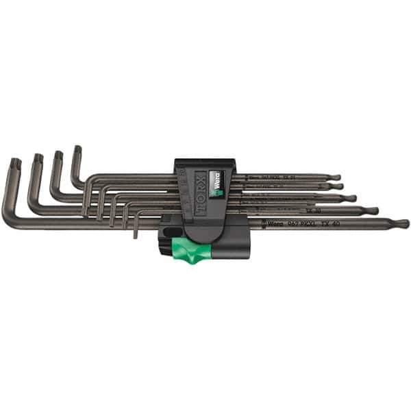 Wera - 9 Piece T8 to T40 Black Oxide Finish L-Key Torx Key Set - T8, T9, T10, T15, T20, T25, T27, T30, T40 Torx Size - USA Tool & Supply