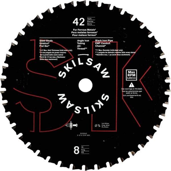 Skilsaw - 8" Diam, 5/8" Arbor Hole Diam, 42 Tooth Wet & Dry Cut Saw Blade - Carbide-Tipped, Cutoff Action, Standard Round Arbor - USA Tool & Supply