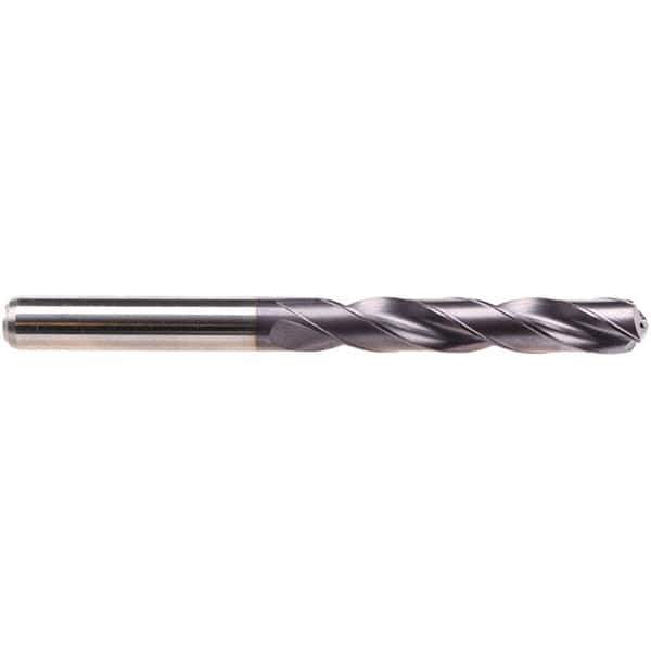 Emuge - 13.35mm 140° Solid Carbide Jobber Drill - TiAlN Finish, Right Hand Cut, Spiral Flute, Cylindrical Shank, 124mm OAL, Four Facet Point - USA Tool & Supply