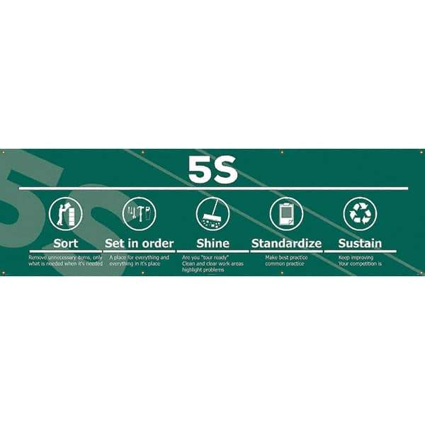 NMC - Banners Message Type: Safety Reinforcement & Motivational Legend: 5s Sort Set In Order Shine Standardize Sustain - USA Tool & Supply
