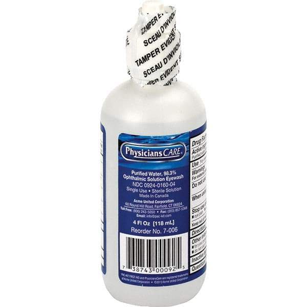 PRO-SAFE - 4 oz, Disposable Eyewash Bottle - Approved by ANSI Spec - ANSI Z308.1-2015 - USA Tool & Supply