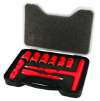 Insulated 3/8" Inch T-Handle Socket Set Includes: 5/16 - 3/4" Sockets and 5" Extension Bar and T Handle in Storage Box. 11 Pieces - USA Tool & Supply