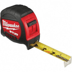 Milwaukee Tool - 25' x 1" Yellow Steel Blade Tape Measure - 1/16" & 1/10' Graduation, Inch Graduation Style, Red/Black Plastic Case - USA Tool & Supply