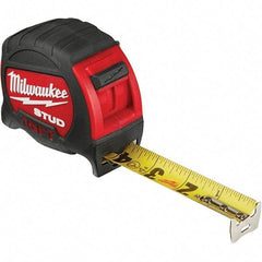 Milwaukee Tool - 16' x 1" Yellow Steel Blade Tape Measure - 1/16" & 1/10' Graduation, Inch Graduation Style, Red/Black Plastic Case - USA Tool & Supply