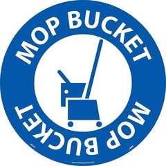 NMC - Mop Bucket, Anti-Skid Pressure-Sensitive Vinyl Floor Sign - Round, White on Blue, Adhesive Backed, For Restroom, Janitorial & Housekeeping - USA Tool & Supply