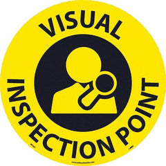 NMC - Visual Inspection Point, Anti-Skid Pressure-Sensitive Vinyl Floor Sign - Round, Black on Yellow, Adhesive Backed, For Restroom, Janitorial & Housekeeping - USA Tool & Supply