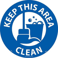 NMC - Keep This Area Clean, Anti-Skid Pressure-Sensitive Vinyl Floor Sign - Round, White on Blue, Adhesive Backed, For Restroom, Janitorial & Housekeeping - USA Tool & Supply