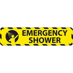 NMC - Emergency Shower, Anti-Skid Pressure-Sensitive Vinyl Floor Sign - Rectangle, Black on Yellow, Adhesive Backed, For Restroom, Janitorial & Housekeeping - USA Tool & Supply
