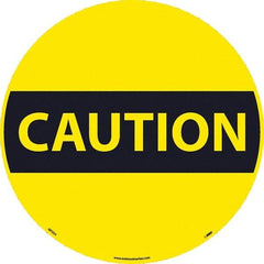 NMC - Caution, Anti-Skid Pressure-Sensitive Vinyl Floor Sign - Round, Black on Yellow, Adhesive Backed, For Restroom, Janitorial & Housekeeping - USA Tool & Supply
