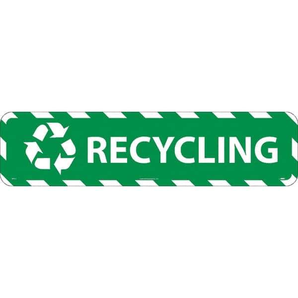 NMC - Recycling, Anti-Skid Pressure-Sensitive Vinyl Floor Sign - Rectangle, Green on White, Adhesive Backed, For Restroom, Janitorial & Housekeeping - USA Tool & Supply