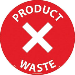 NMC - Product Waste, Anti-Skid Pressure-Sensitive Vinyl Floor Sign - Round, White on Red, Adhesive Backed, For Restroom, Janitorial & Housekeeping - USA Tool & Supply