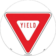 NMC - Yield, Anti-Skid Pressure-Sensitive Vinyl Floor Sign - Round, Red on White, Adhesive Backed, For Restroom, Janitorial & Housekeeping - USA Tool & Supply