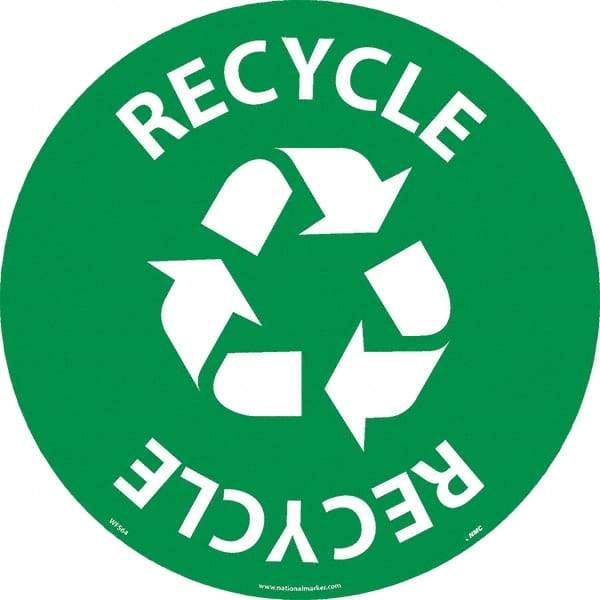 NMC - Recycle, Anti-Skid Pressure-Sensitive Vinyl Floor Sign - Round, White on Green, Adhesive Backed, For Restroom, Janitorial & Housekeeping - USA Tool & Supply