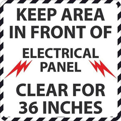 NMC - Keep Area in Front of Electrical Panel Clear 36", Anti-Skid Pressure-Sensitive Vinyl Floor Sign - Round, Black on White, Adhesive Backed, For Restroom, Janitorial & Housekeeping - USA Tool & Supply