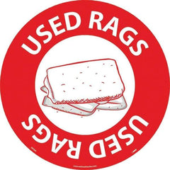 NMC - Used Rags, Anti-Skid Pressure-Sensitive Vinyl Floor Sign - Round, White on Red, Adhesive Backed, For Restroom, Janitorial & Housekeeping - USA Tool & Supply