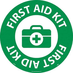 NMC - First Aid Kit, Anti-Skid Pressure-Sensitive Vinyl Floor Sign - Round, White on Green, Adhesive Backed, For Restroom, Janitorial & Housekeeping - USA Tool & Supply