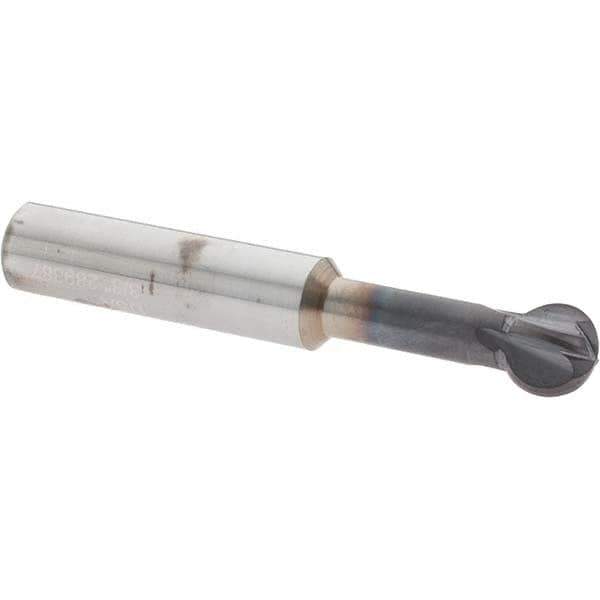 Accupro - 3/8" Diam, 0.32" LOC, 4 Flute Solid Carbide Ball End Mill - nACo Finish, Single End, 2-1/2" OAL, 3/8" Shank Diam, Undercutting - USA Tool & Supply
