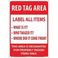 NMC - "Red Tag Area Label All Items Sign", 14" Long x 20" Wide, Rigid Plastic Safety Sign - Rectangular, Use for Workplace/Safety - USA Tool & Supply