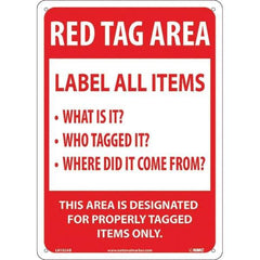 NMC - "Red Tag Area Label All Items Sign", 10" Long x 14" Wide, Aluminum Safety Sign - Rectangular, Use for Workplace/Safety - USA Tool & Supply