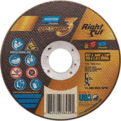 Norton - 4-1/2" 36 Grit Ceramic Alumina Cutoff Wheel - 0.045" Thick, 7/8" Arbor, 13,580 Max RPM, Use with Angle Grinders - USA Tool & Supply